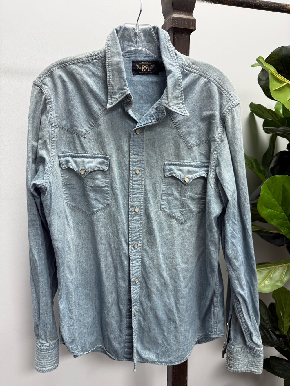 Ralph Lauren Men’s Double RL Light Blue Denim Western Shirt